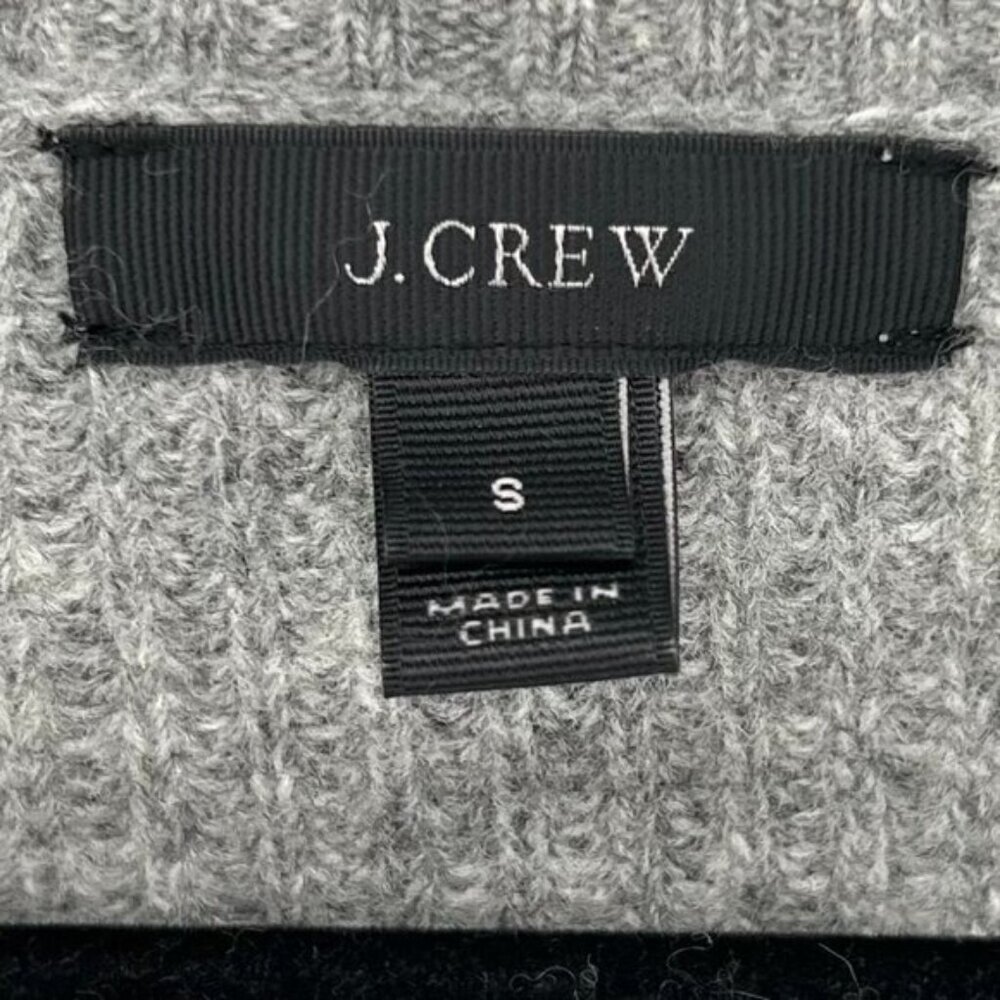 J. Crew Crewneck Sweater Gray Size Small Wool Leather Ribbed Minimalist - Picture 3 of 10